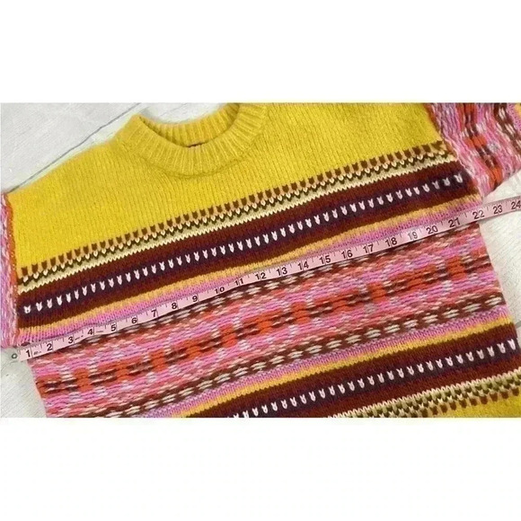 Forever 21 Bright Yellow Fair Isle‎ Pullover Knit Sweater Woman’s Size S relaxed - Picture 8 of 15